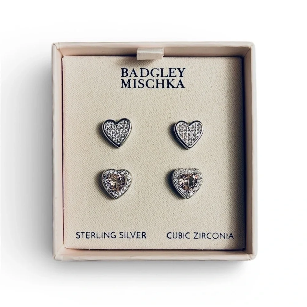 *NEW* Badgley Mischka Sterling Silver CZ Heart Studs - Picture 2 of 2